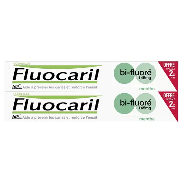 Fluocaril Cosmétique Bi-Fluoré 145mg Dentifrice Menthe Lot de 2 x 75ml