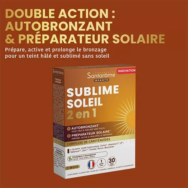 Santarome Sublime Soleil 2 en 1 - Préparateur solaire, Autobronzant, 30 gélules
