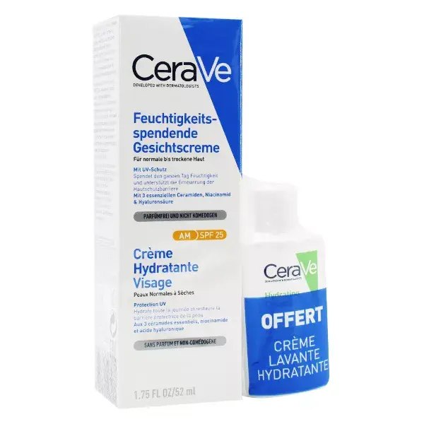 Cerave Crema Hidratante Facial SPF25 52ml + Crema Limpiadora Hidratante 14,7ml Gratis