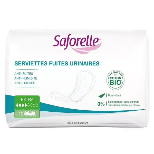 Saforelle Serviette Fuites Urinaire Extra Coton Bio 10 unités