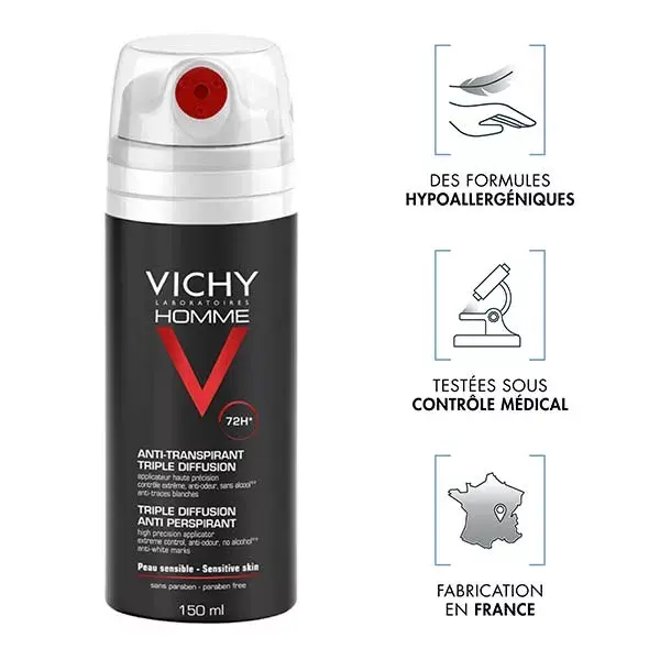 Por lotes de desodorante Anti transpirante Triple difusión de Vichy hombre de 2 x 150ml