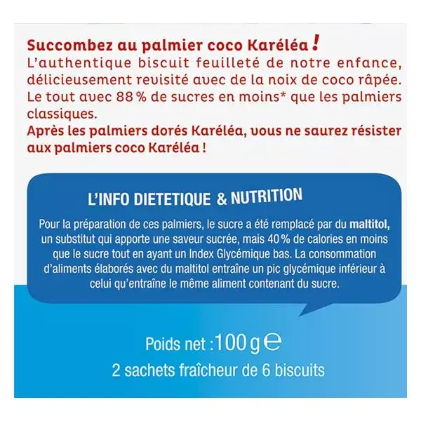 Karéléa Biscuits Sans Sucres Ajoutés Palmiers Coco 100g
