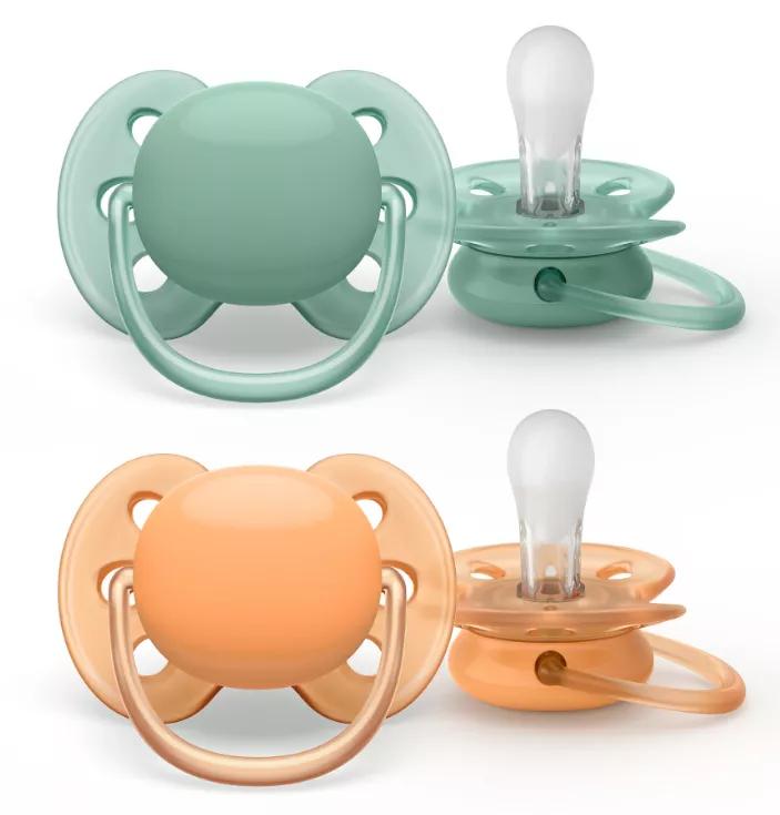 Avent Ultra Soft Fopspenen 0-6m 2 stuks Oranje en Groen