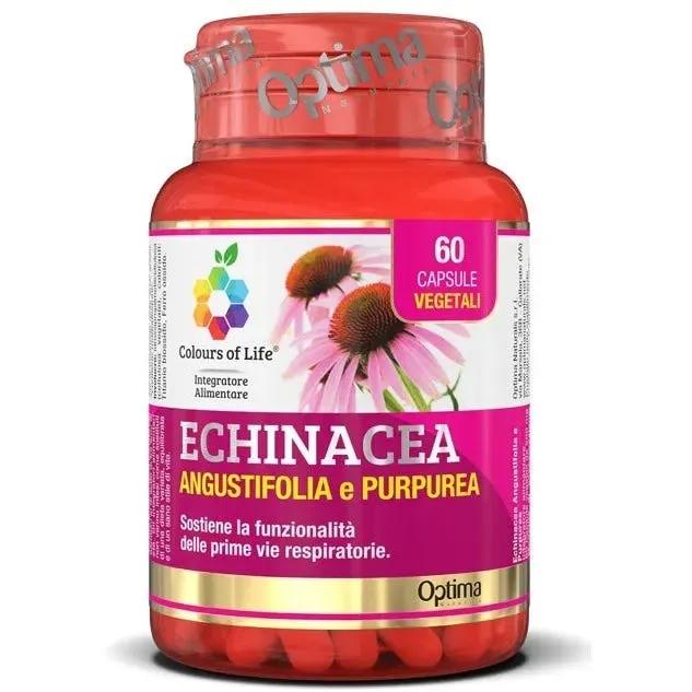 Optima Naturals Colours of Life Echinacea Angustifolia e Purpurea Integratore Vie Respiratorie 60 Capsule Vegetali