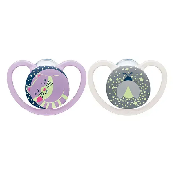 Nuk Space Night Physiological Pacifier Violet Gray +0m Pack of 2