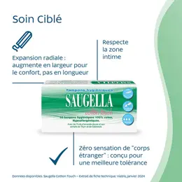 Saugella Cotton Touch Tampons Hygiéniques sans Applicateur Flux Normaux - Pack 16
