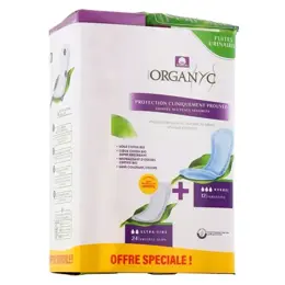 Organyc Serviette Flux Normal Coton Bio 12 unités + Protège-Slip Ultra Fin Coton Bio 24 unités Offert