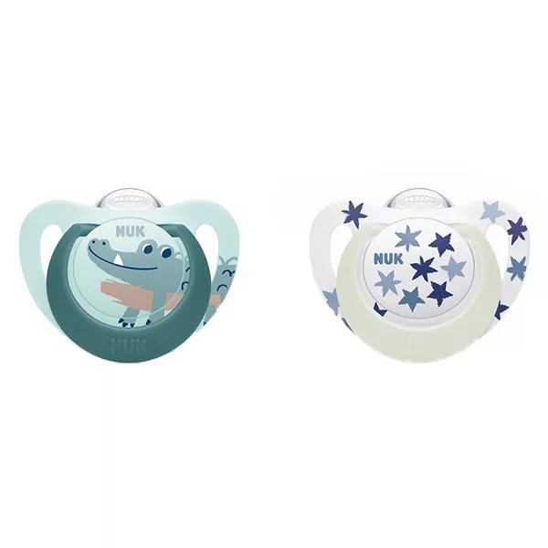 Nuk Chupete Starlight Silicona +6m Cocodrilo Azul Estrellas Set de 2