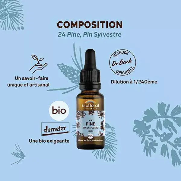 Biofloral Fleur De Bach 24 Pine Pin Sylvestre Compte Gouttes Bio Demeter 20 ml