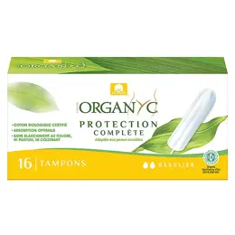 Organyc Tampon Sans Applicateur Flux Régulier Coton Bio 16 unités