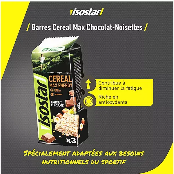 Isostar Cereal Max Energy Avellanas Chocolate 3 x 55 g 