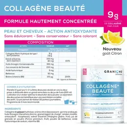 Granions Beauté Collagène Marin, Acide Hyaluronique Vitamine C Goût Citron 250g