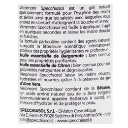 Specchiasol Vera Mani Gel Naturel pour l'Hygiène des Mains Aloe Vera 100ml