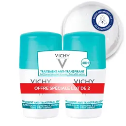 Vichy Déodorant Anti-Transpirant Anti-Traces Blanches & Jaunes 48h Roll-On Lot de 2 x 50ml