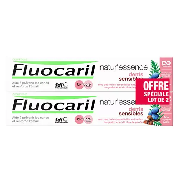 Fluocaril Natur'Essence Dentifrice Bi-Fluoré 145mg Dents Sensibles Lot de 2 x 75ml