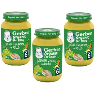 Gerber Organic Jar of Peas, Potato and Chicken +6m 3x190 gr