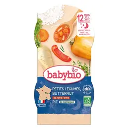 Babybio Repas Soir Bol Petits Légumes Butternut Riz +12m Bio 2 x 200g