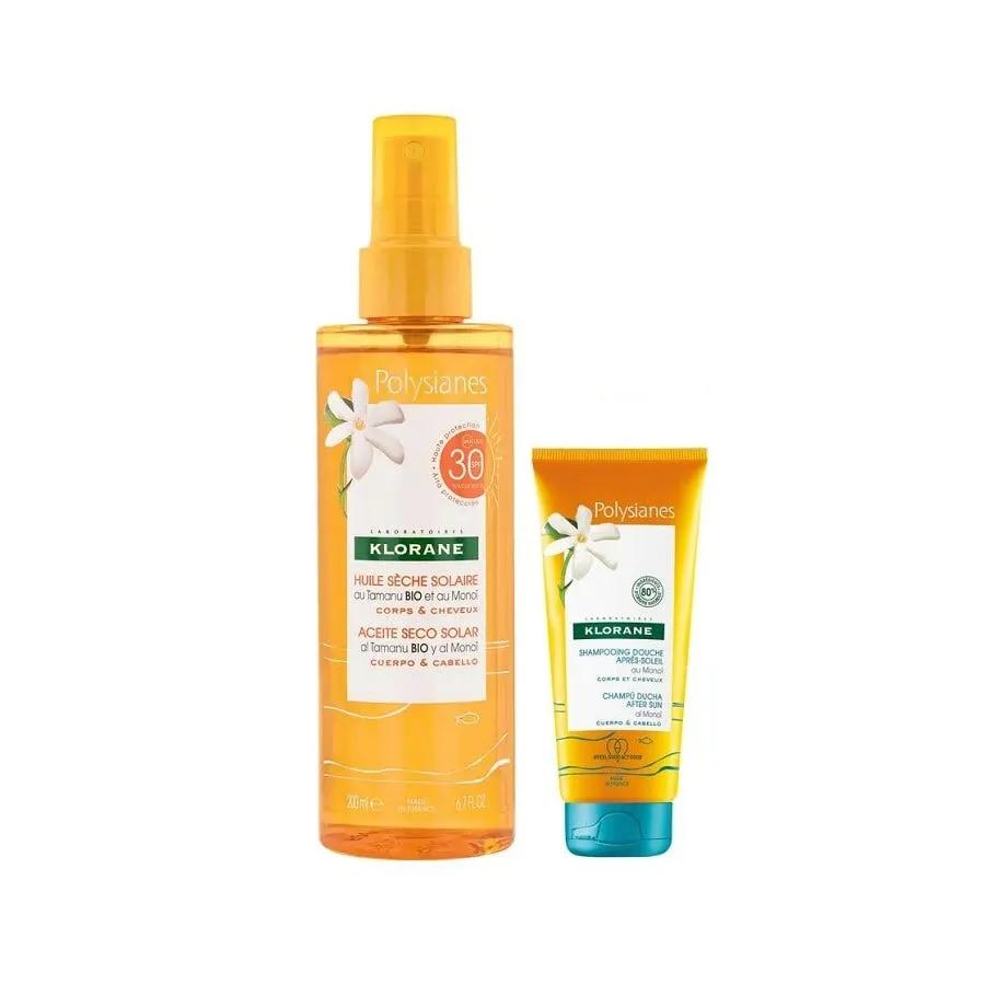 Klorane Polysianes Kit PROMO Olio Secco SPF 30 Protezione Corpo e Capelli 200ml + Shampoo Doccia Doposole 75ml