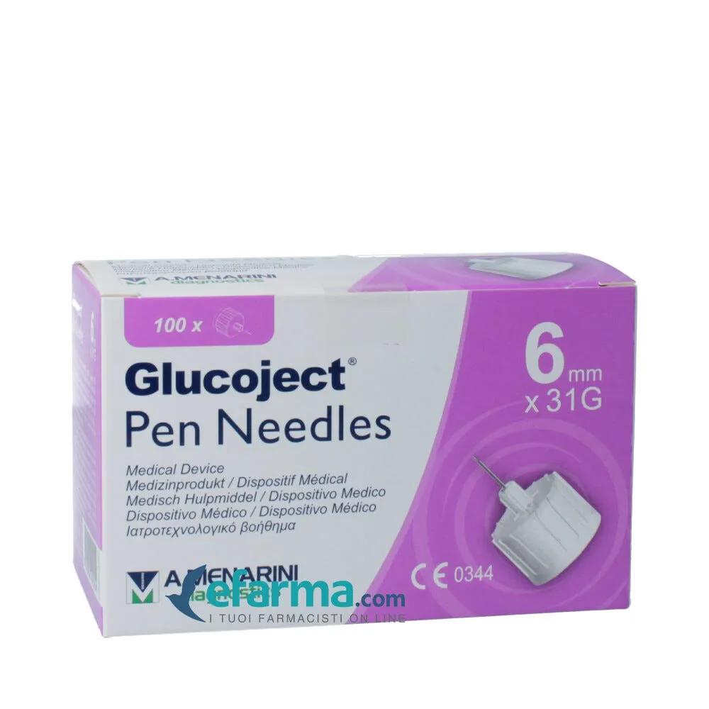 Glucoject Pen Needles 31G 6mm Aghi per Penne da Insulina 100 Pezzi