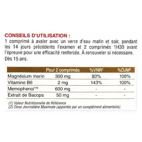 MAG 2 Examens Magnésium Marin Vitamine B6 Concentration 30 comprimés