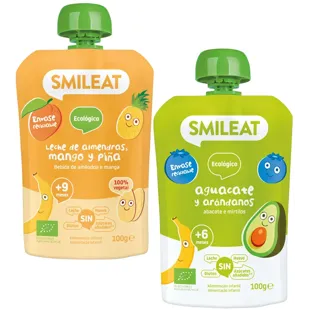 Smileat Pouch Almond, Mango and Pineapple Milk ECO +9m 100 gr + Avocado and Blueberry +6m ECO 100 gr