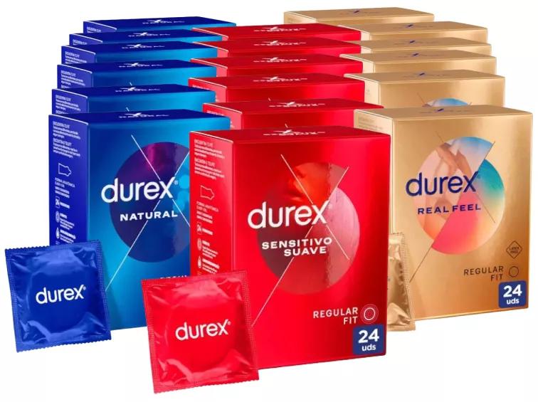 Préservatif Durex Natural Plus Easy On 6x24 unités + Sensitive Soft 6x24 unités + Real Feel 6x24 unités