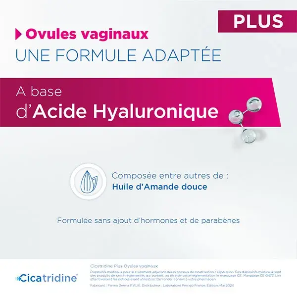 Cicatridine Plus Ovules Vaginaux Hydratant Vaginal à Action Rapide et Intensive 10 unités