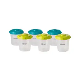 Béaba Portion Clip Set de 6 Pots de Conservation 2ème Age Blue Neon 200ml