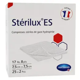 Hartmann Sterilux-ES Compresse de Gaze Hydrophile Stérile 8 Plis 17 Fils 7,5 x 7,5cm 25 unités