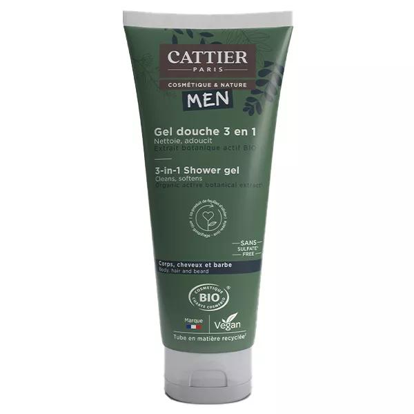 Cattier Men Shower Gel for Men 3 in 1 Hair Body Beard Organic 200ml
