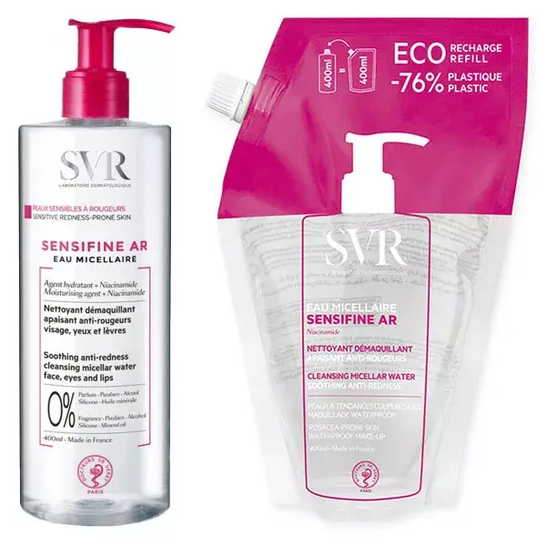 SVR Sensifine Eau Micellaire 400ml + Eco-Recharge 400ml Démaquillant Peaux Sensibles