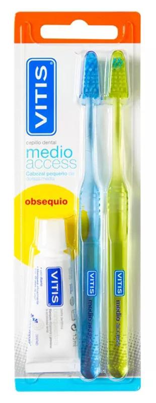 Vitis 2 Brosses à Dents Medium Access + Cadeau Vitis Pâte Blanchissante 15ml