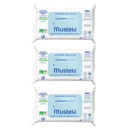 Mustela Lingettes Nettoyantes Compostables Non Parfumées Lot de 3 x 60 unités