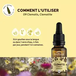 Biofloral Fleur De Bach 09 Clematis Clematite Compte Gouttes Bio Demeter 20 ml