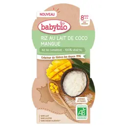 Babybio Desserts Lactés Bol Riz au Lait de Coco Mangue +8m Bio Lot de 2 x 100g