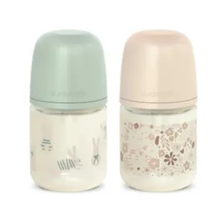 Suavinex Wonderland Glass Baby Bottles Slow Flow Green and Beige +0m 2x120ml