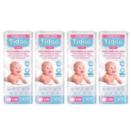 Tidoo Care Coton Maxi Carrés Bio Lot de 4 x 80 cotons