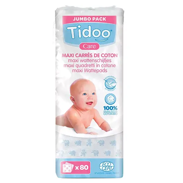 Tidoo Maxi-Cuadros de Algodón Bio Formato Familiar 80 algodones