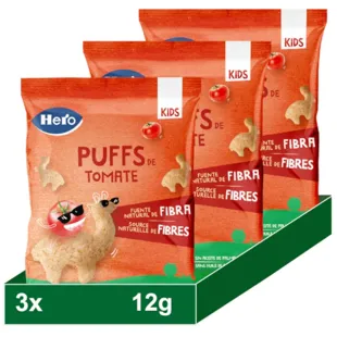 Hero Snacks Puffs en Forma de Llama Sabor Tomate +36m 3x12 gr