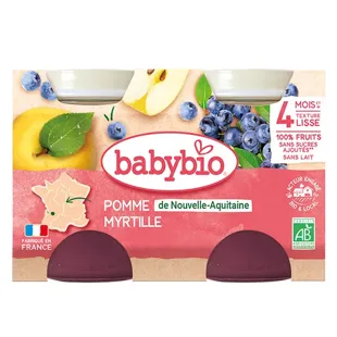 Babybio Mes Fruits Mela Mirtillo dai 4 mesi 2 x 130g