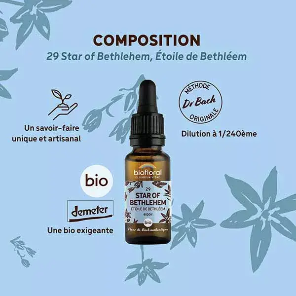 Biofloral Fleur De Bach 29 Star Of Bethlehem Compte Gouttes Bio Demeter 20 ml