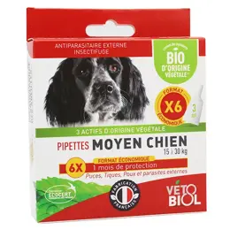 Vetobiol Antiparasitaire Pipette Moyen Chien Bio 6x3ml