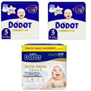 Dodot Sensitive Diapers Size 3 2x78 units + Aqua Touch Wipes 288 units