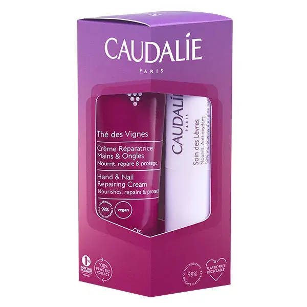 Caudalie Coffret Thé des Vignes Crème Réparatrice Mains & Ongles 30ml + Soins des Lèvres 4,5g