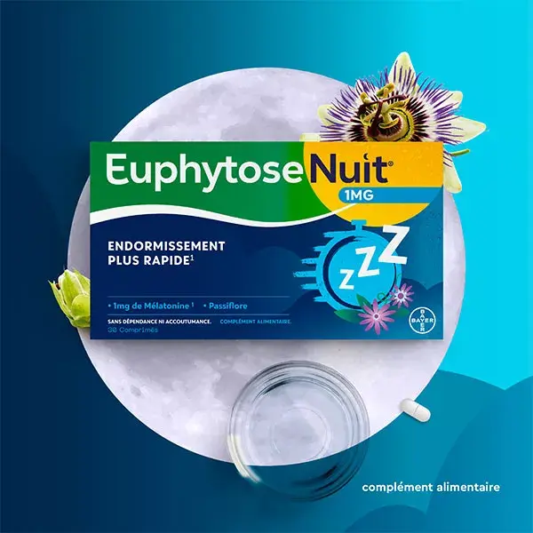 Euphytose Nuit Sommeil Mélatonine 1mg et Passiflore 30 comprimés