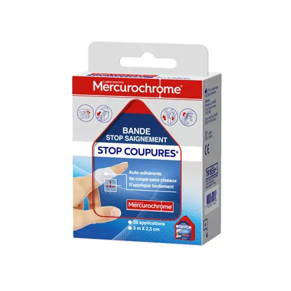 Mercurochrome Bande Stop Saignement Stop Coupures 3m x 2,5cm