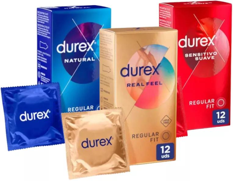 Préservatifs Durex Natural Plus Easy On 12 unités + Real Feel 12 unités + Sensitive Soft 12 unités