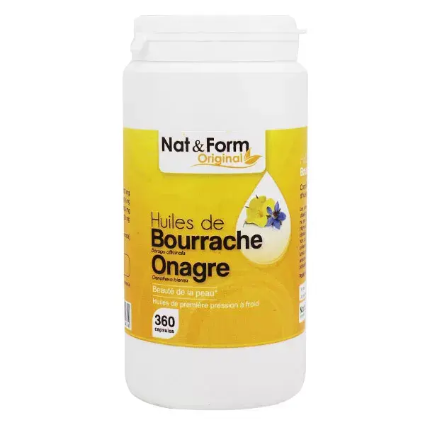 Nat & Form Original Huile Bourrache Onagre Vitamine E 360 capsules