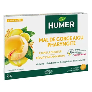 Humer Mal di Gla Aigu Pharyngite Aroma Miele Limone 20 pastiglie