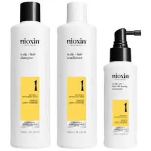 Nioxin 1 Cabello Natural Debilitamiento Leve Champú 300 ml + Acondicionador 300 ml + Tratamiento 100 ml